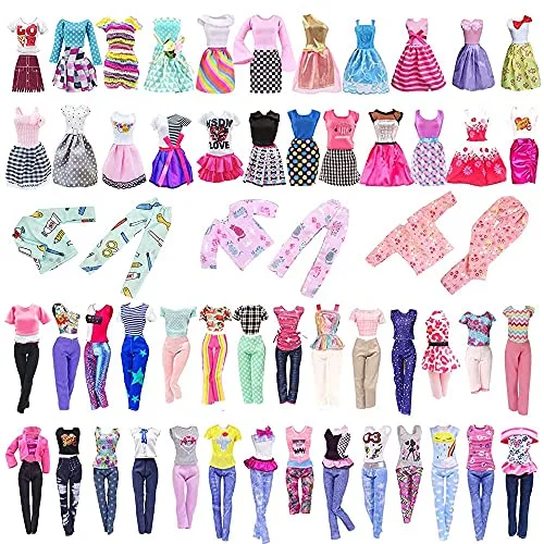 28 Pack Girl Dolls Clothes and Accessories, 2 Storytelling Pajamas, 3 Fashion Dresses, 3 Clothing Outfits, 10 Shoes, Travel Set for 11.5 inch Dolls, Mini School Supplies