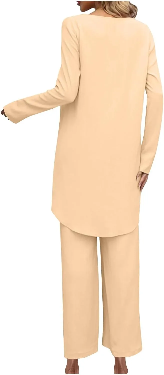2Piece Dressy Sets Women Wrap Cross Lounge Outfits Long Sleeve Tunic Tops and Wide Leg Pants Loose Flowy Tracksuits