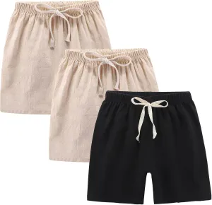 3 Pack Girls Shorts Size 10-12 Casual High Waisted Linen Short for Girls Summer Drawstring Running Athletic Shorts