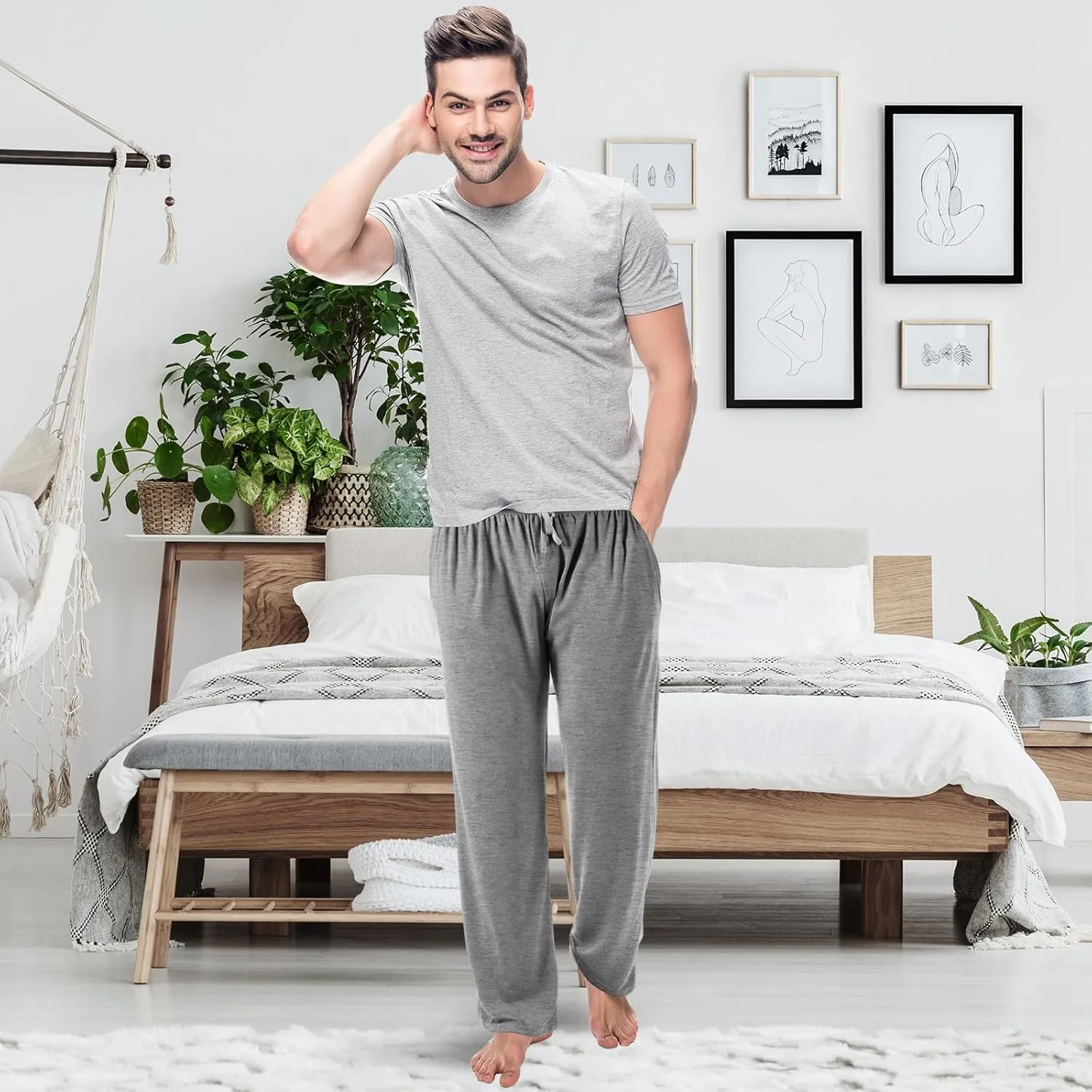3 Pack Mens Cotton Sleepwear Pajamas Pants with Pockets Soft Sleep Lounge Bottoms Sleep Pj Bottoms for Men