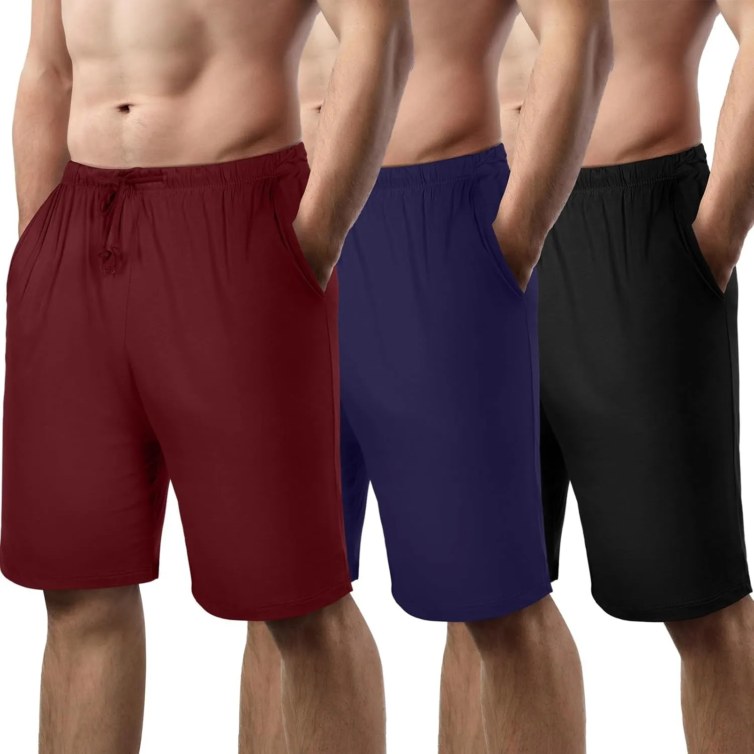 3 Pack Men's Pajama Shorts Sleep Lounge Shorts Sleepwear Pants Big and Tall Sleep Pj Bottoms Elastic Waist with Pockets