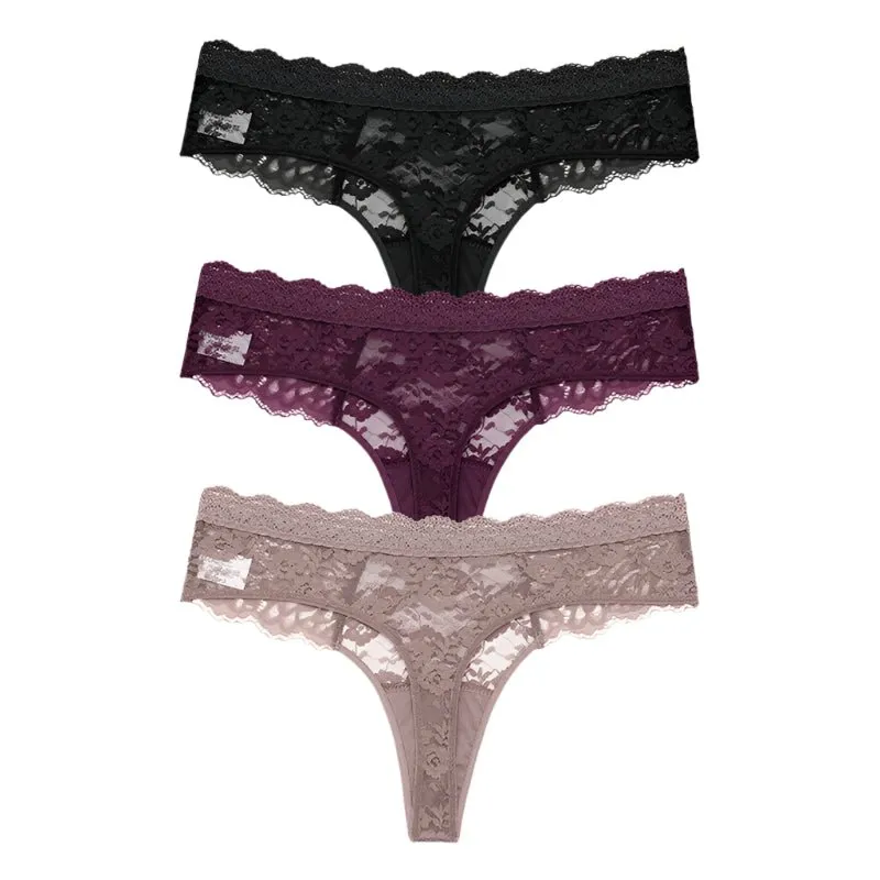 3 PCS / Set S-XL Women Sexy Panties G-string Lace Lingerie Bikini