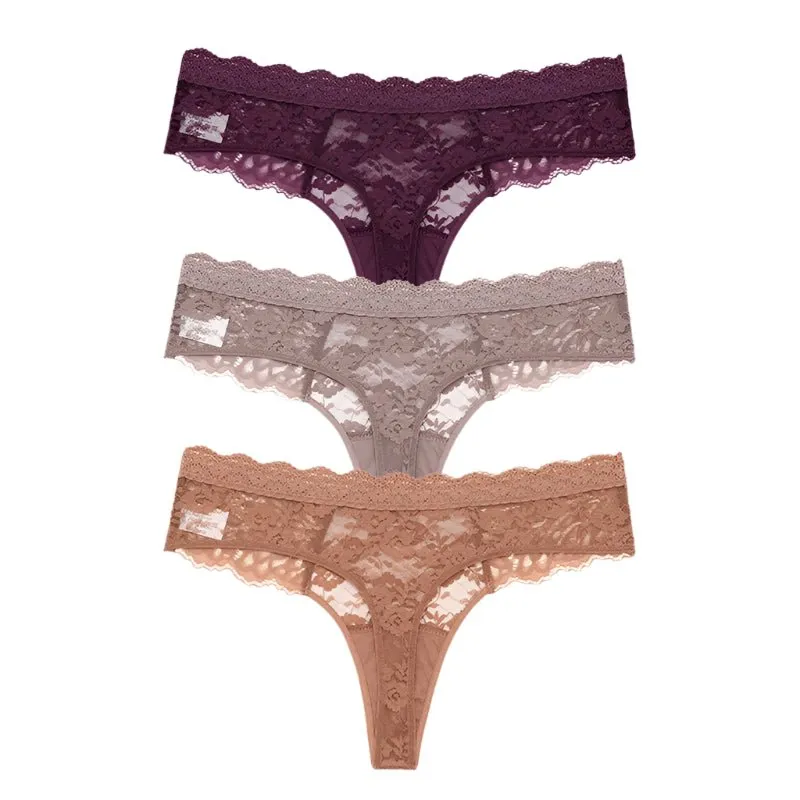 3 PCS / Set S-XL Women Sexy Panties G-string Lace Lingerie Bikini