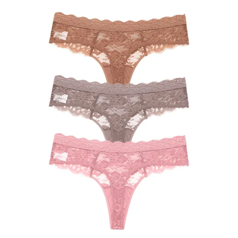 3 PCS / Set S-XL Women Sexy Panties G-string Lace Lingerie Bikini