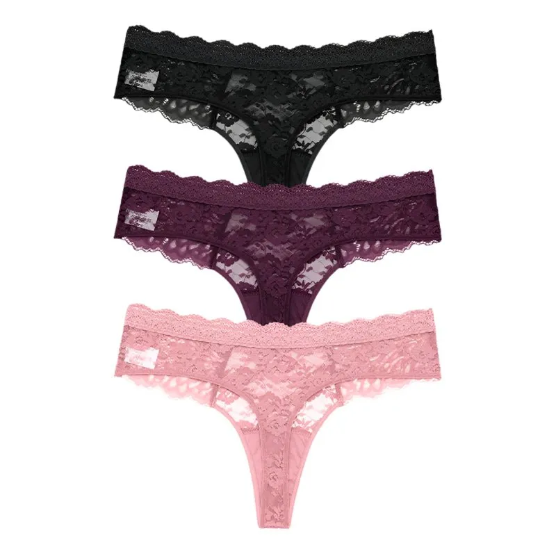 3 PCS / Set S-XL Women Sexy Panties G-string Lace Lingerie Bikini