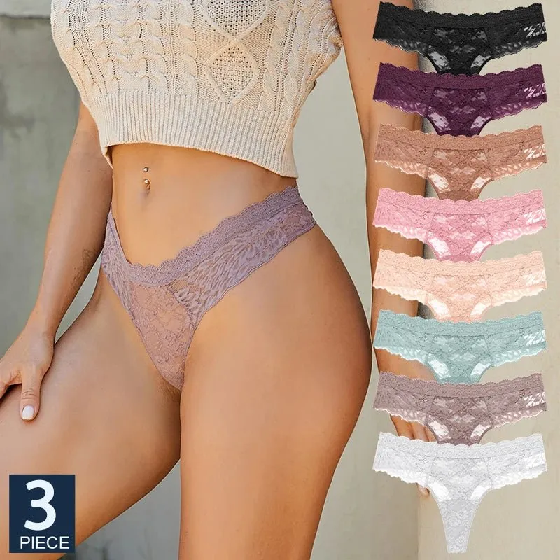 3 PCS / Set S-XL Women Sexy Panties G-string Lace Lingerie Bikini