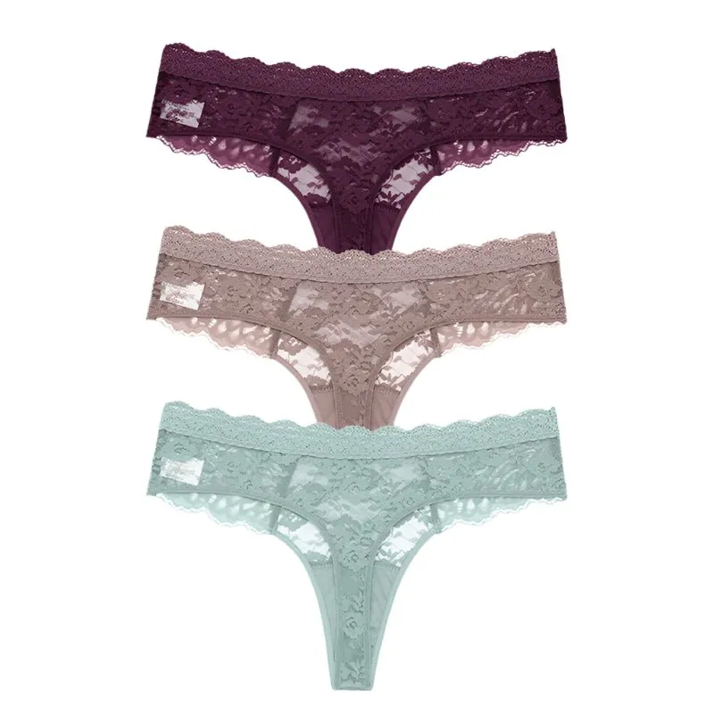 3 PCS / Set S-XL Women Sexy Panties G-string Lace Lingerie Bikini