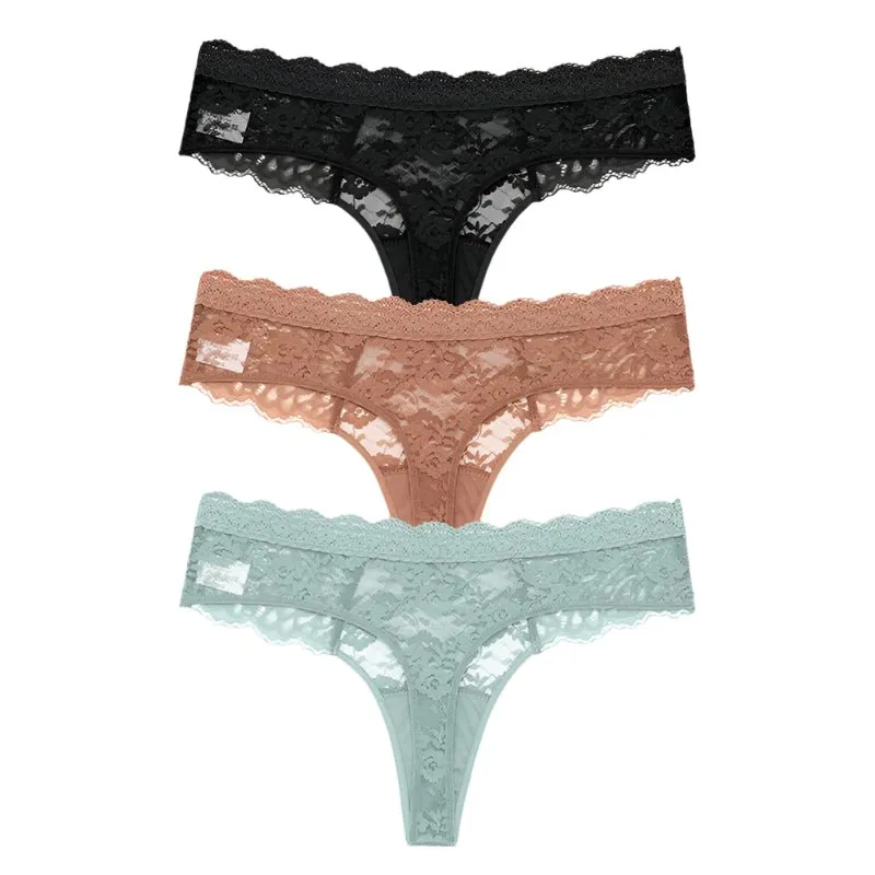 3 PCS / Set S-XL Women Sexy Panties G-string Lace Lingerie Bikini