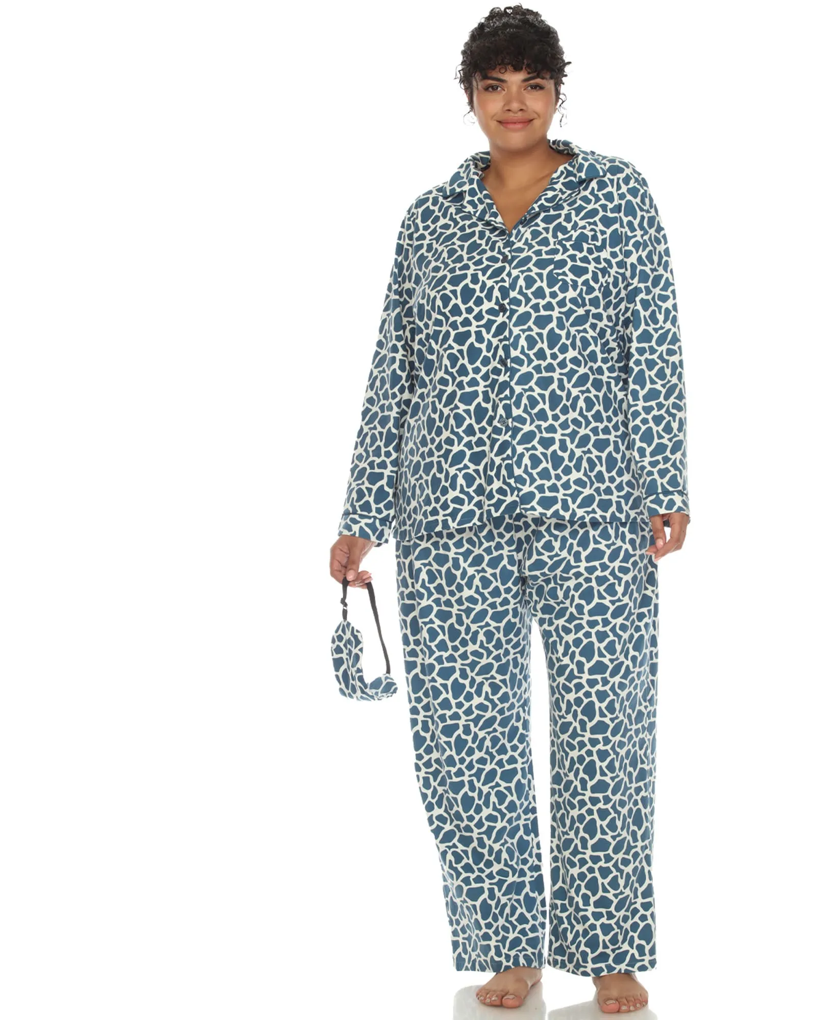 3 Piece Giraffe Print Pajama Set | Blue Giraffe