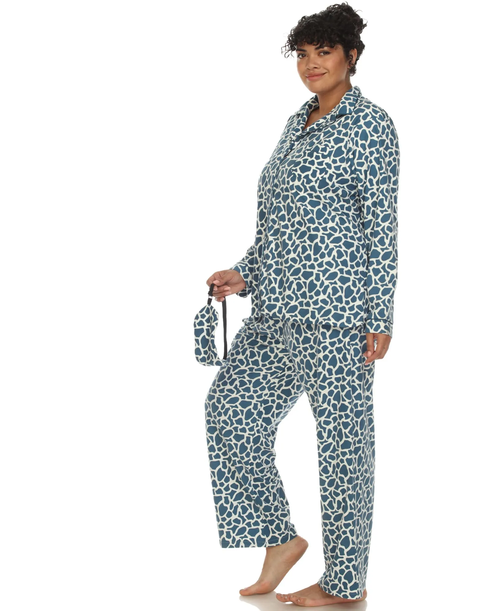 3 Piece Giraffe Print Pajama Set | Blue Giraffe