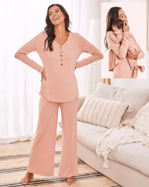 3-Piece Isabelle Maternity Loungewear / Sleepwear Set - Dusty Pink