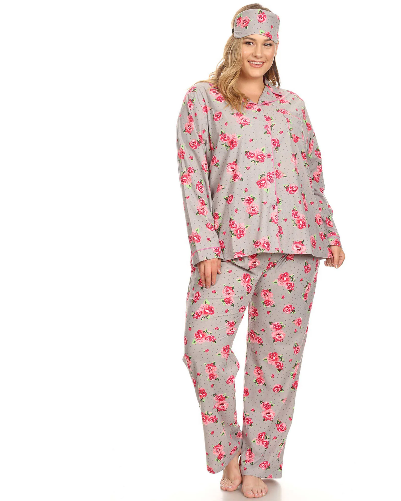3 Piece Pajama Set | Grey Rose