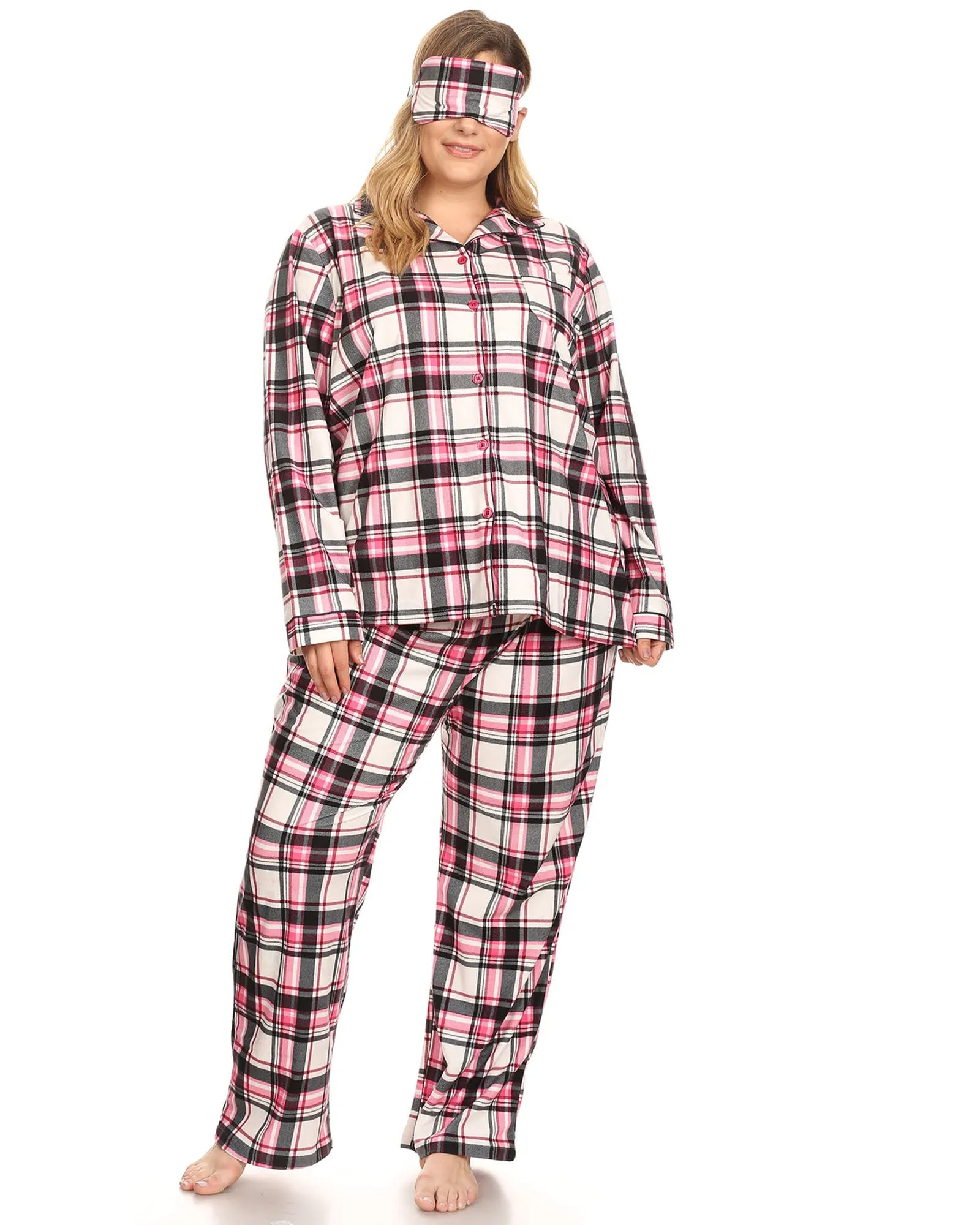 3 Piece Pajama Set | Pink Plaid