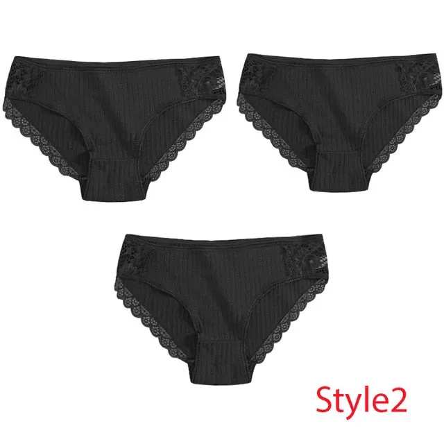 3PCS/Set Cotton Underwear Women's Panties Comfort Underpants  Floral Lace Briefs For Woman Sexy Low-Rise Pantys Intimates M L XL