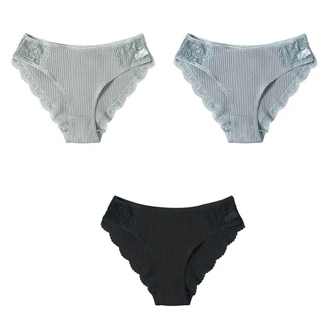 3PCS/Set Cotton Underwear Women's Panties Comfort Underpants  Floral Lace Briefs For Woman Sexy Low-Rise Pantys Intimates M L XL