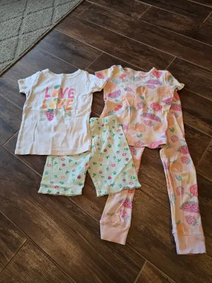4 PC fruit print pajamas 2 tops, 1 pant, 1 short - size Kids Clothing:     6 & 6X