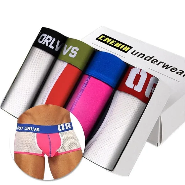 4pc/lot Boxershorts Men Boxers Male Underwear Man Panties Cotton Soft Short Boxer Mesh Mens Hombre Cueca Plus Size OR212