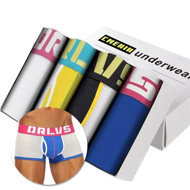 4pc/lot Boxershorts Men Boxers Male Underwear Man Panties Cotton Soft Short Boxer Mesh Mens Hombre Cueca Plus Size OR212