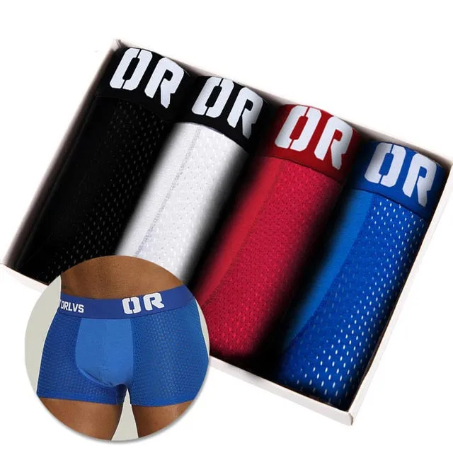 4pc/lot Boxershorts Men Boxers Male Underwear Man Panties Cotton Soft Short Boxer Mesh Mens Hombre Cueca Plus Size OR212