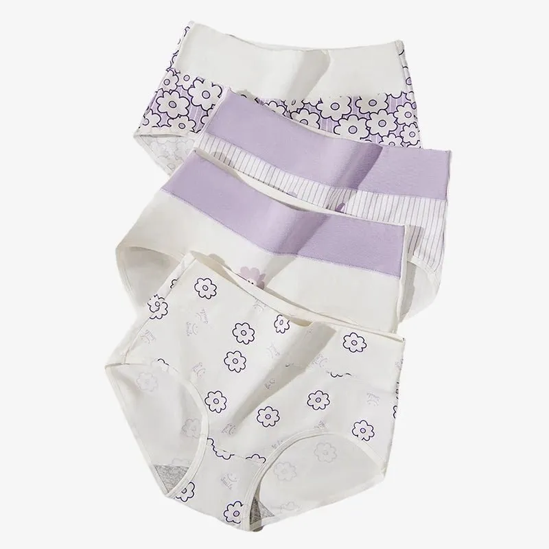 4pcs Breathable High Waist Cotton Women Panties, Sizes M-5XL