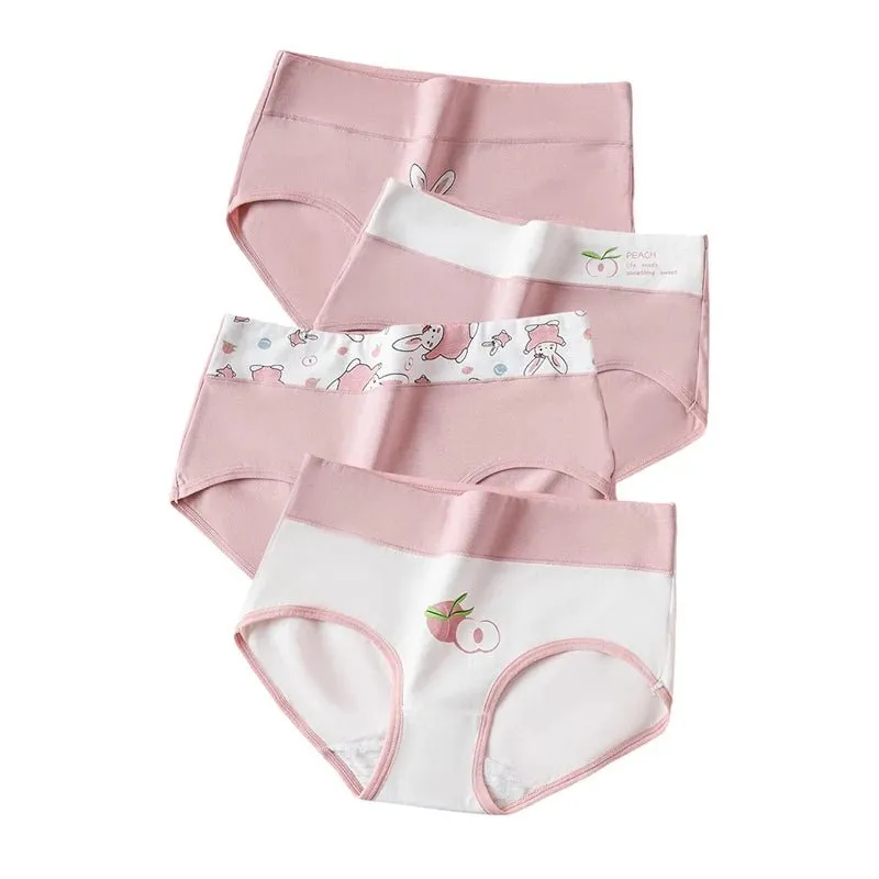 4pcs Breathable High Waist Cotton Women Panties, Sizes M-5XL