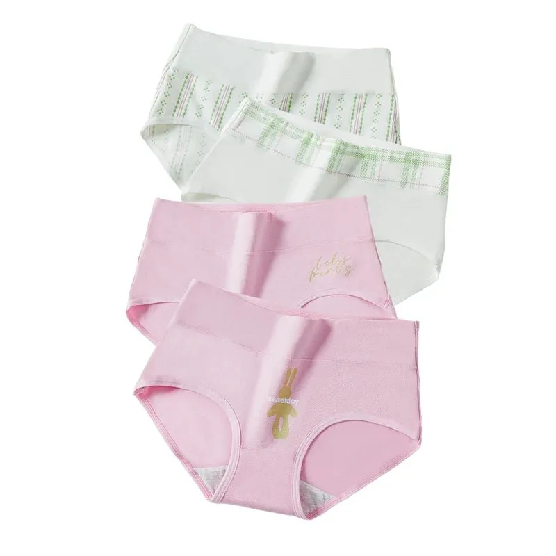4pcs Breathable High Waist Cotton Women Panties, Sizes M-5XL
