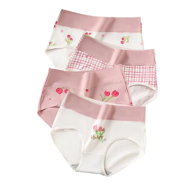 4pcs Breathable High Waist Cotton Women Panties, Sizes M-5XL