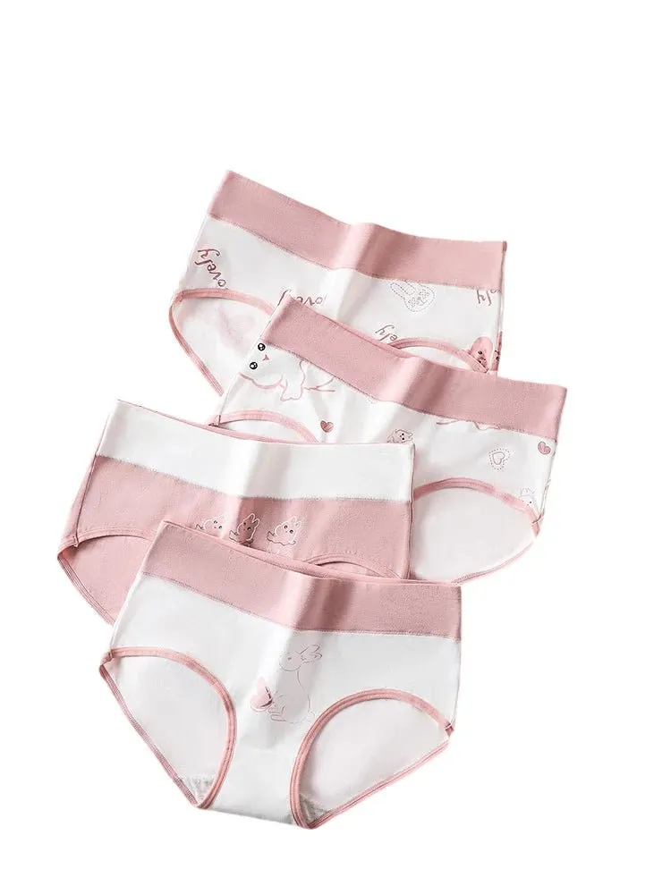 4pcs Breathable High Waist Cotton Women Panties, Sizes M-5XL