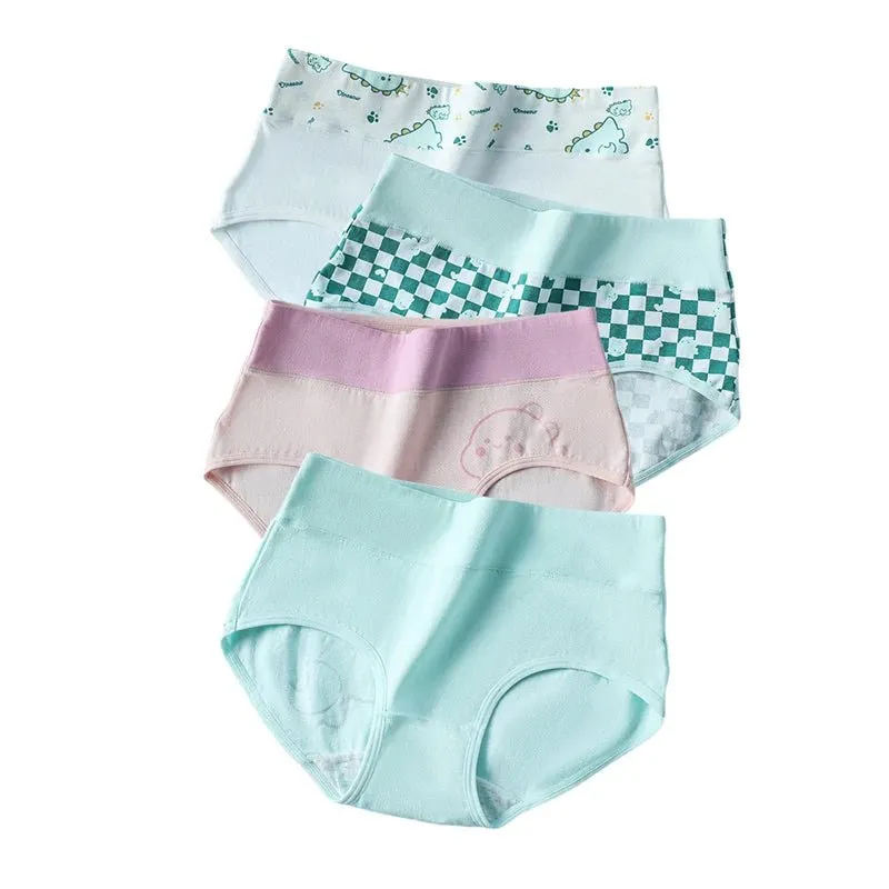 4pcs Breathable High Waist Cotton Women Panties, Sizes M-5XL