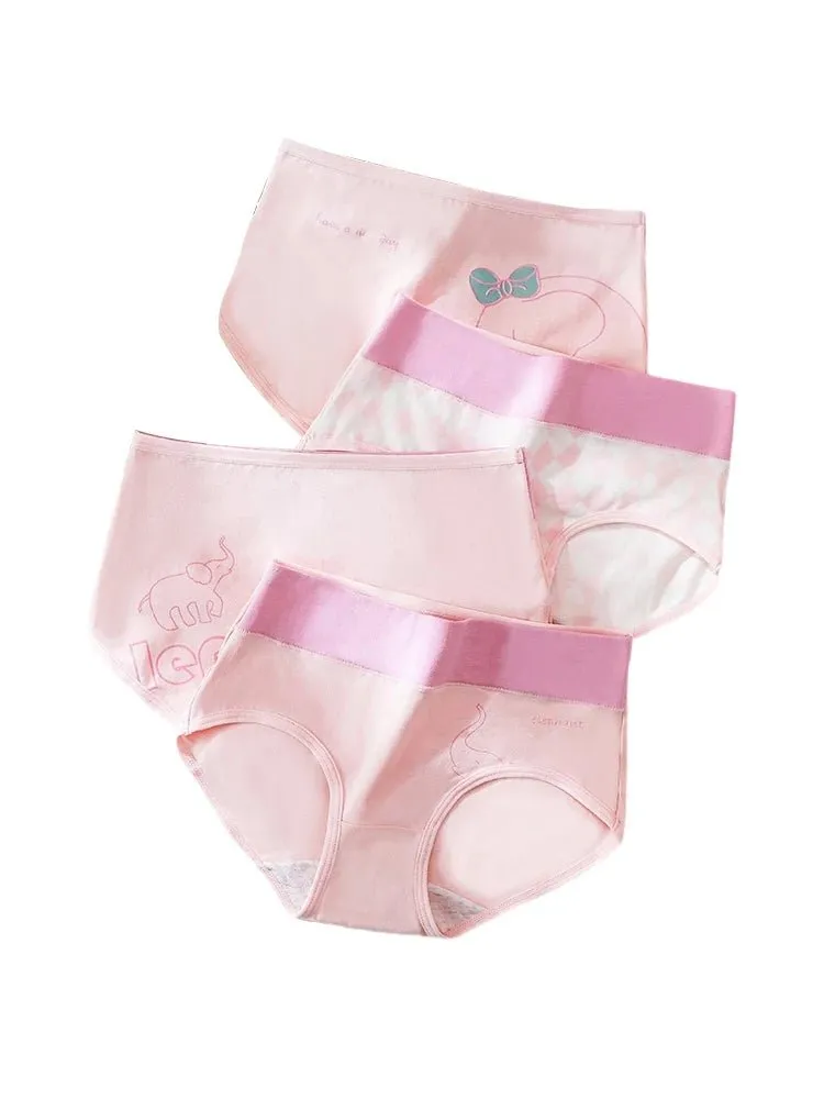 4pcs Breathable High Waist Cotton Women Panties, Sizes M-5XL
