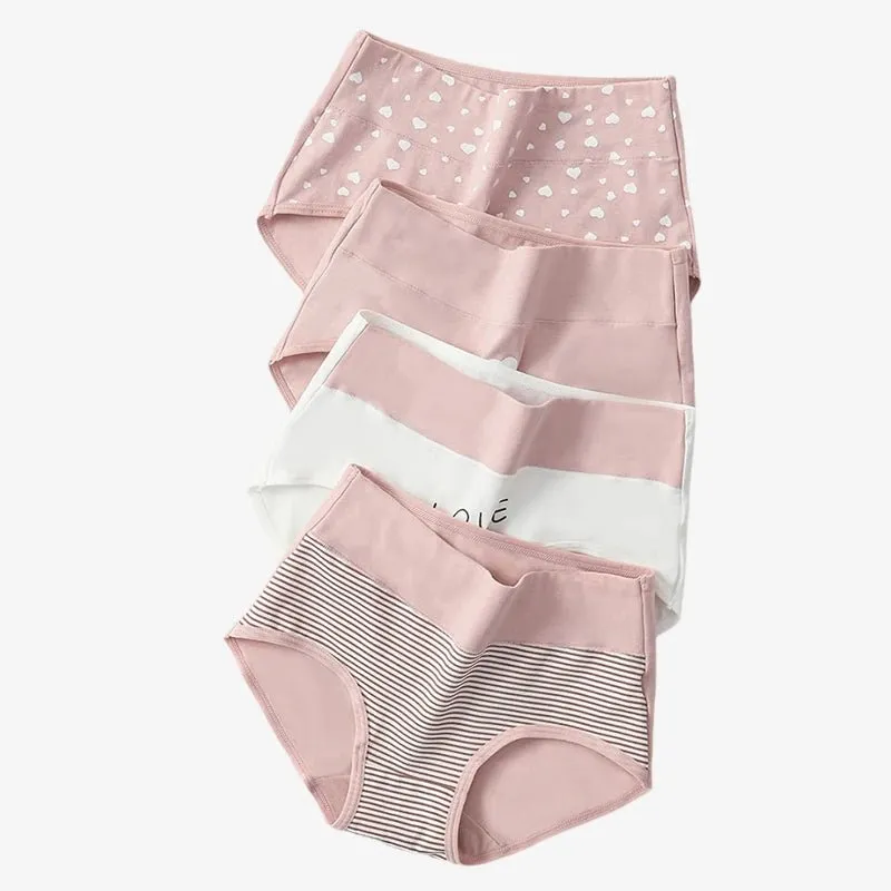 4pcs Breathable High Waist Cotton Women Panties, Sizes M-5XL