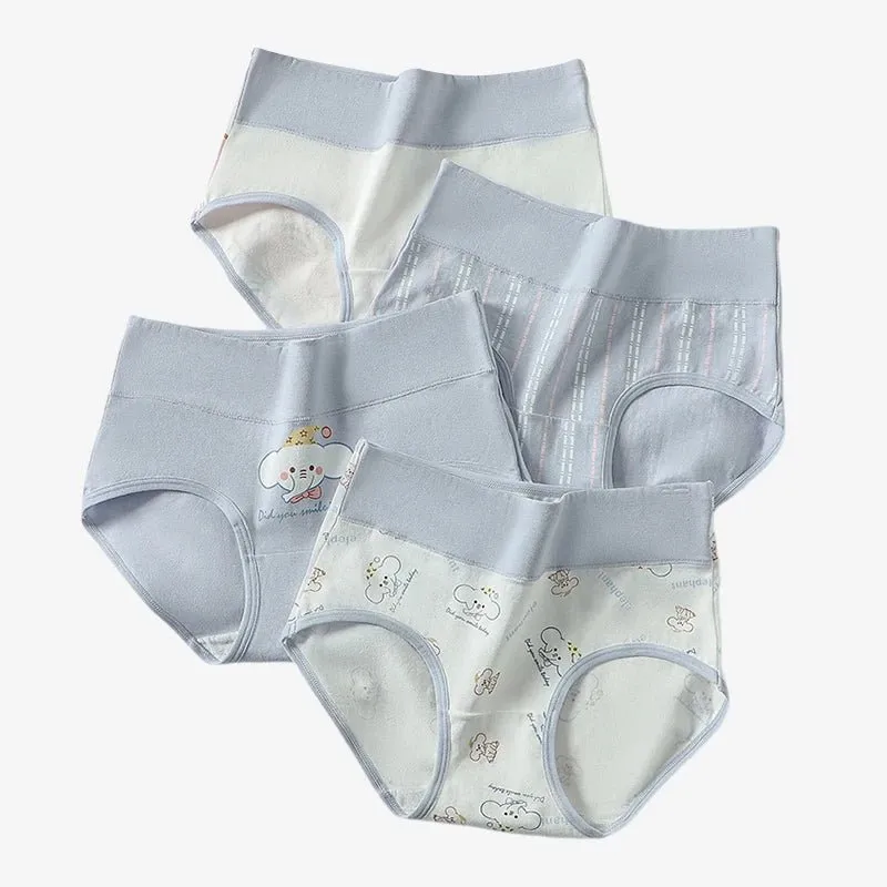 4pcs Breathable High Waist Cotton Women Panties, Sizes M-5XL
