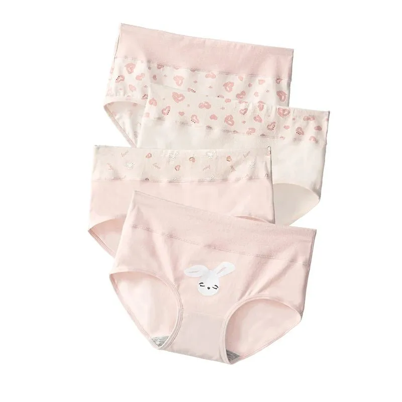 4pcs Breathable High Waist Cotton Women Panties, Sizes M-5XL