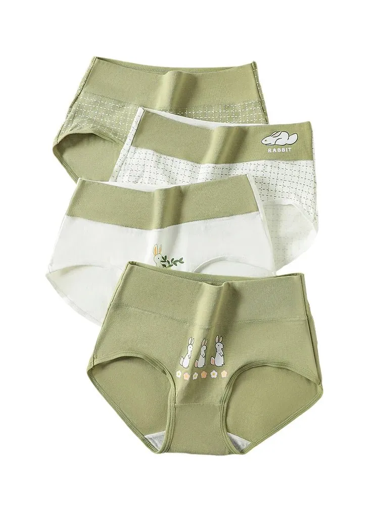 4pcs Breathable High Waist Cotton Women Panties, Sizes M-5XL