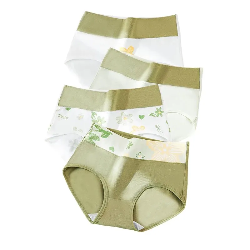 4pcs Breathable High Waist Cotton Women Panties, Sizes M-5XL