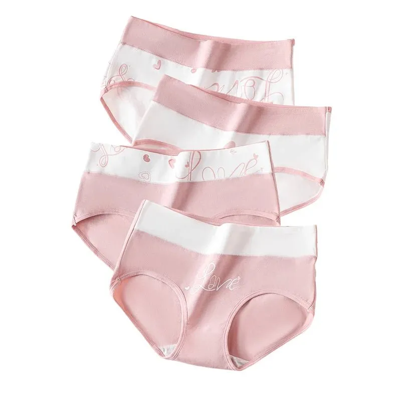 4pcs Breathable High Waist Cotton Women Panties, Sizes M-5XL