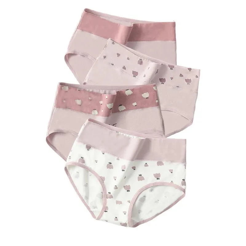 4pcs Breathable High Waist Cotton Women Panties, Sizes M-5XL