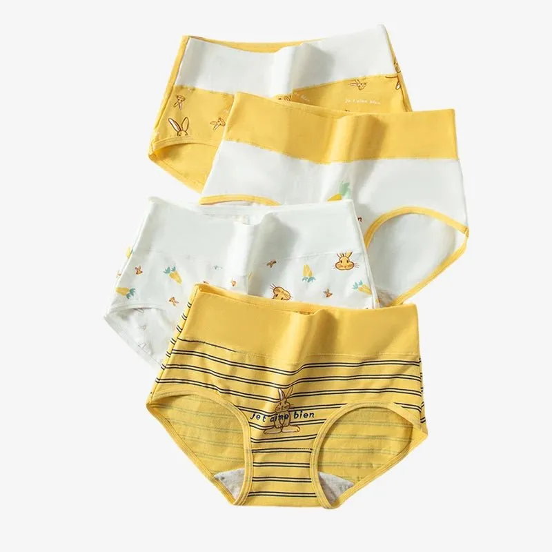 4pcs Breathable High Waist Cotton Women Panties, Sizes M-5XL