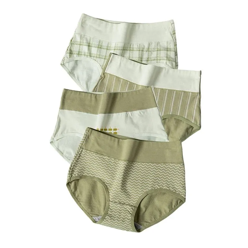 4pcs Breathable High Waist Cotton Women Panties, Sizes M-5XL