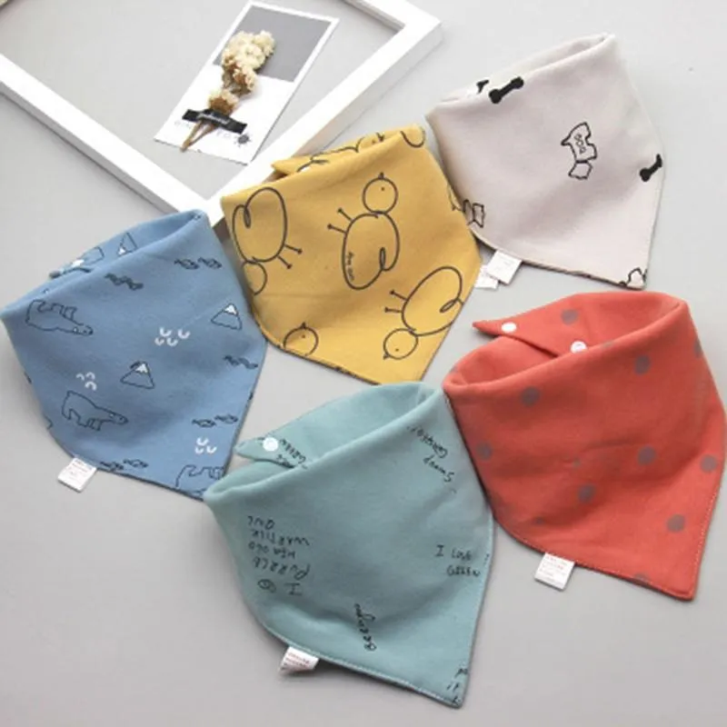 5 Pieces Baby Cotton Cartoon Print Triangle Double Saliva Towels