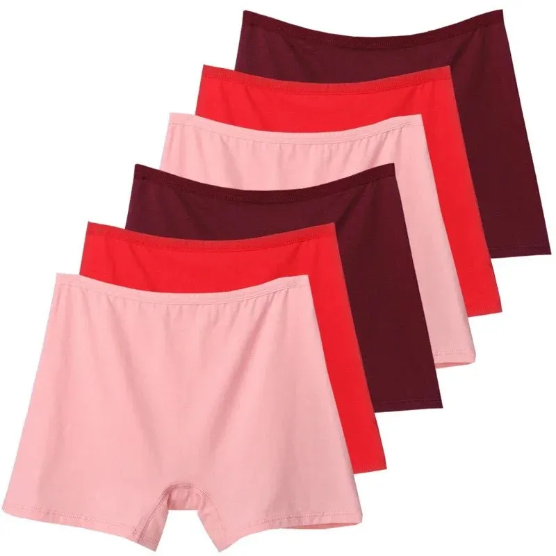 6pcs Cotton Women's Plus Size High Waist Boxer Briefs Safety Panties