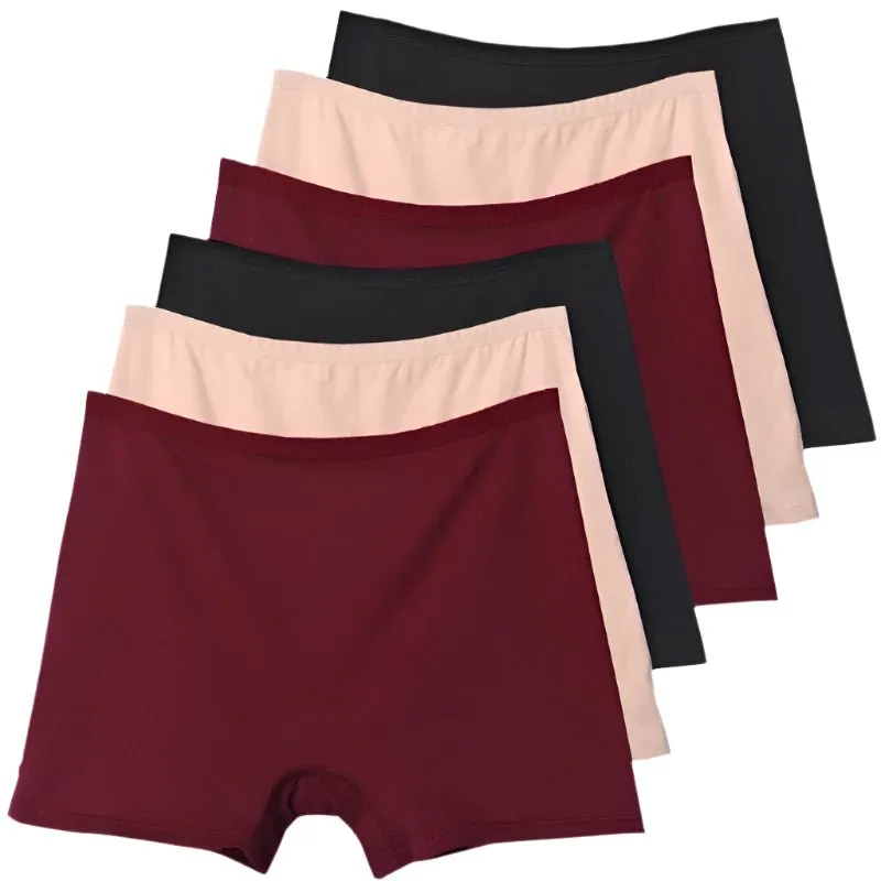 6pcs Cotton Women's Plus Size High Waist Boxer Briefs Safety Panties