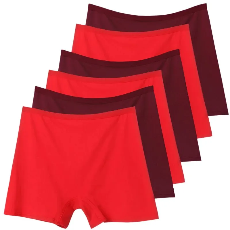 6pcs Cotton Women's Plus Size High Waist Boxer Briefs Safety Panties
