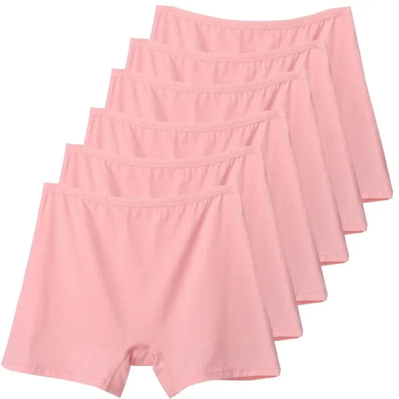 6pcs Cotton Women's Plus Size High Waist Boxer Briefs Safety Panties
