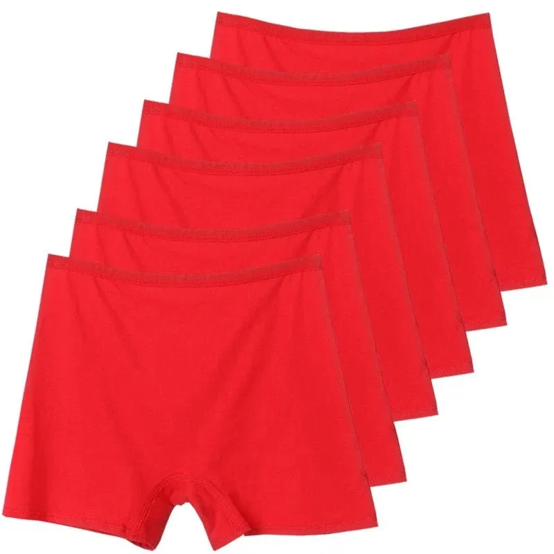 6pcs Cotton Women's Plus Size High Waist Boxer Briefs Safety Panties