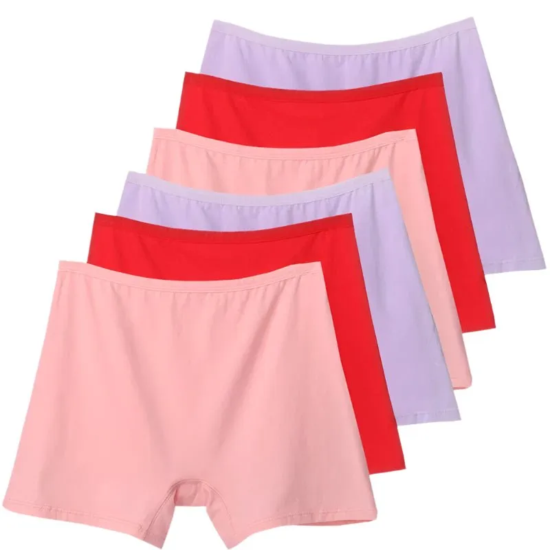 6pcs Cotton Women's Plus Size High Waist Boxer Briefs Safety Panties