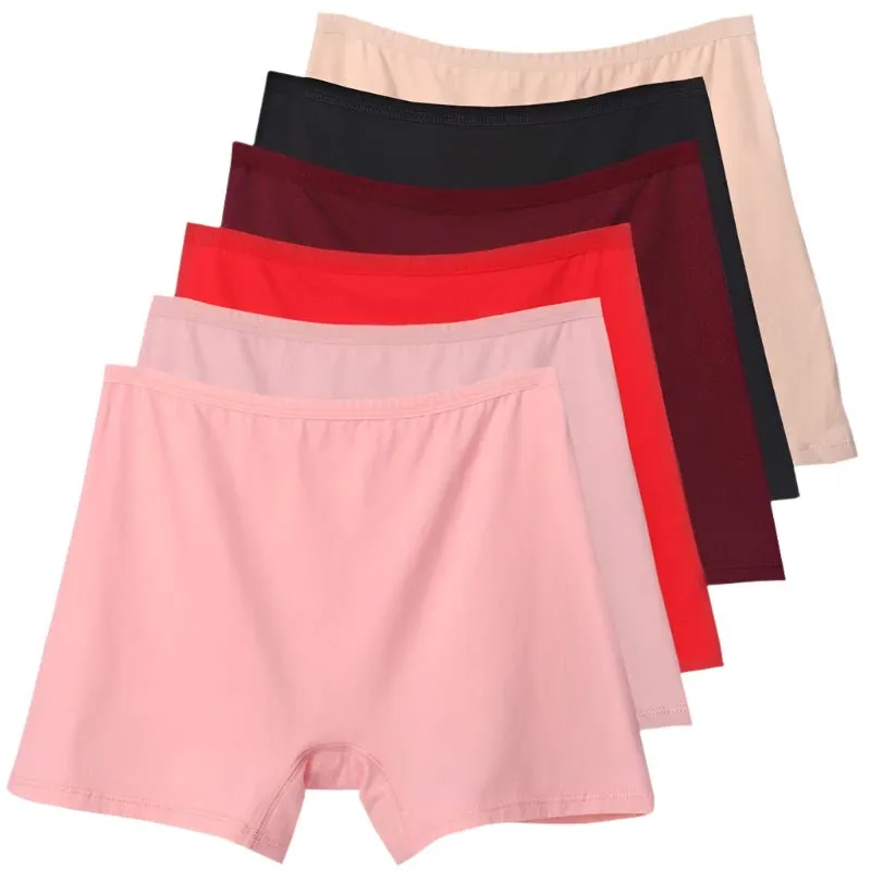 6pcs Cotton Women's Plus Size High Waist Boxer Briefs Safety Panties