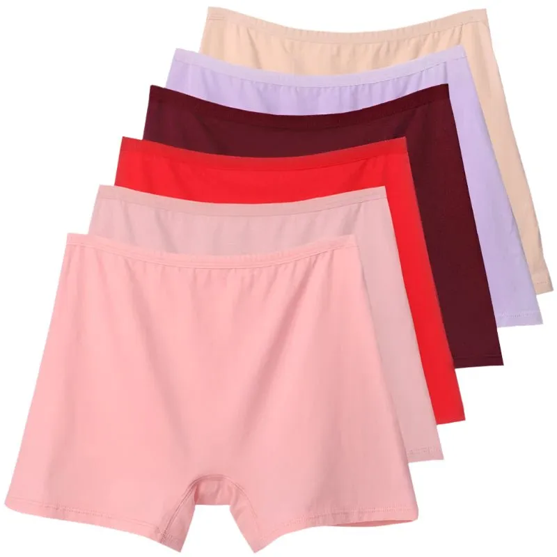 6pcs Cotton Women's Plus Size High Waist Boxer Briefs Safety Panties