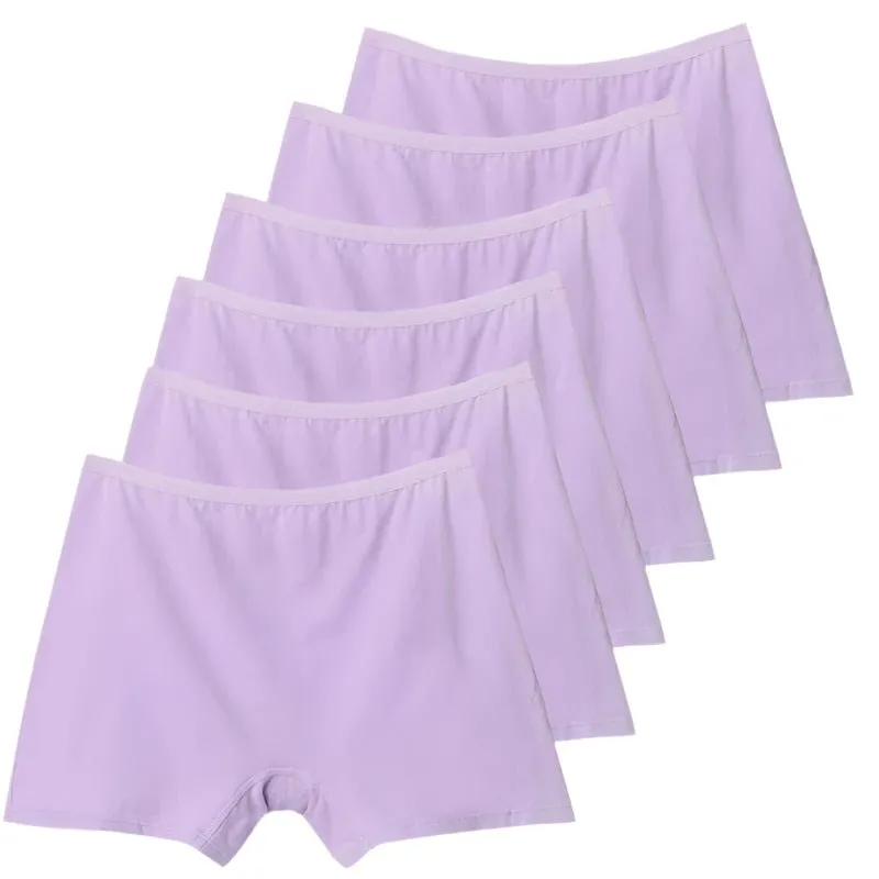 6pcs Cotton Women's Plus Size High Waist Boxer Briefs Safety Panties