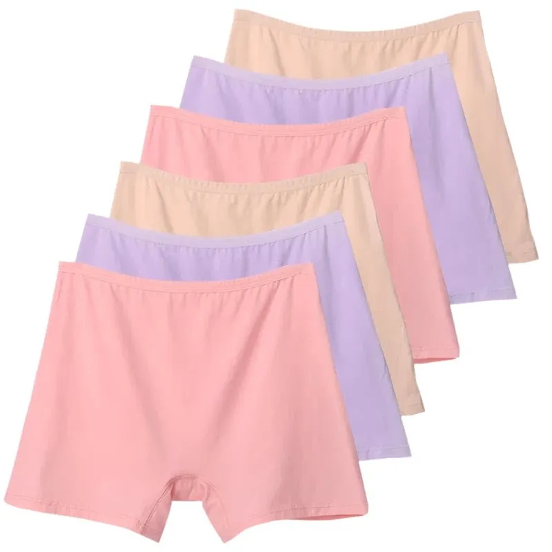 6pcs Cotton Women's Plus Size High Waist Boxer Briefs Safety Panties